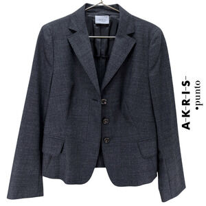 Akris Punto Charcoal‎ Gray Three-Button Wool Blazer Women's Size 10